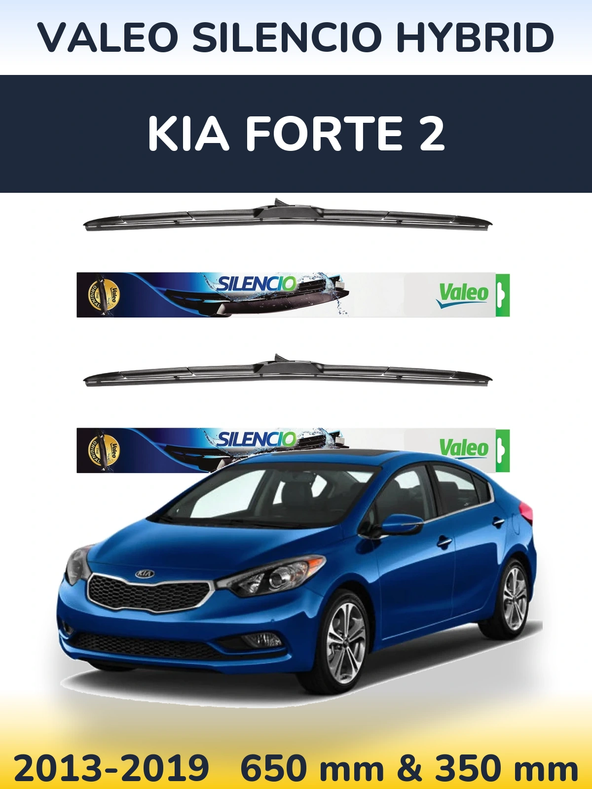 Komplet przednich wycieraczek Valeo Silencio Hybrid 650 & 350 mm do KIA Forte 2 2013-2019