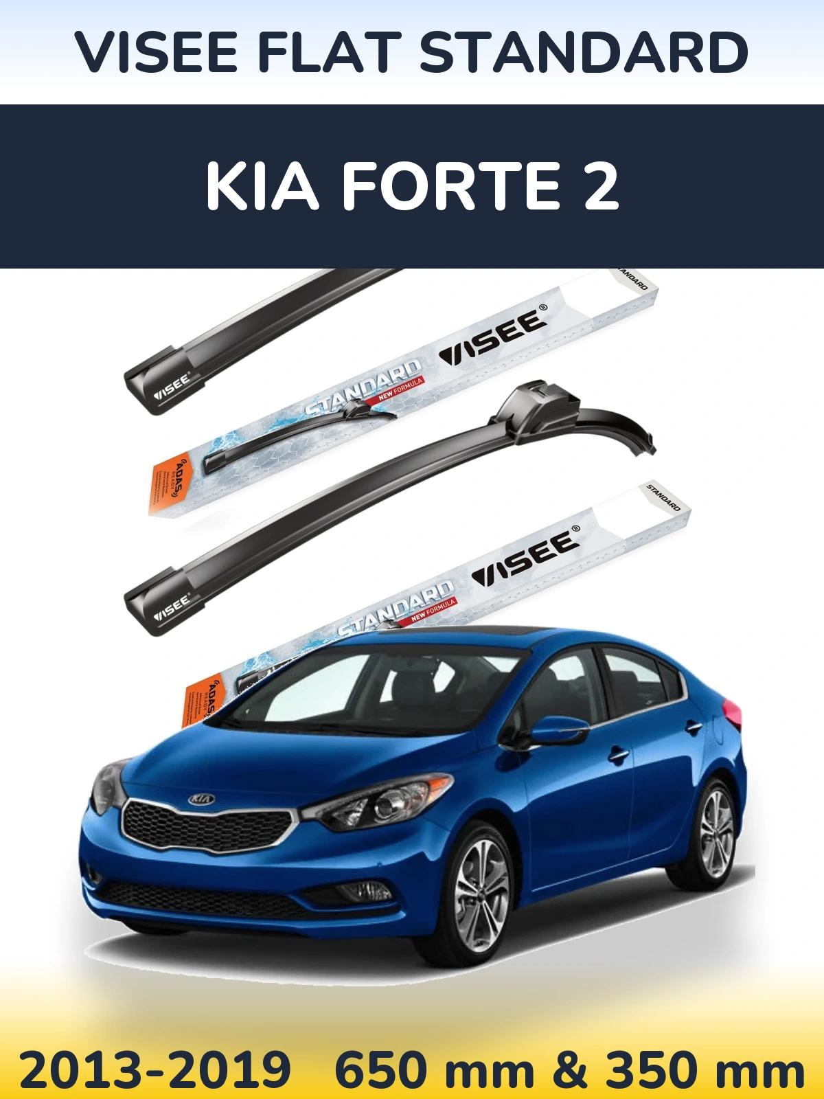 Komplet przednich wycieraczek VISEE FLAT STANDARD 650 & 350 mm do KIA Forte 2 2013-2019