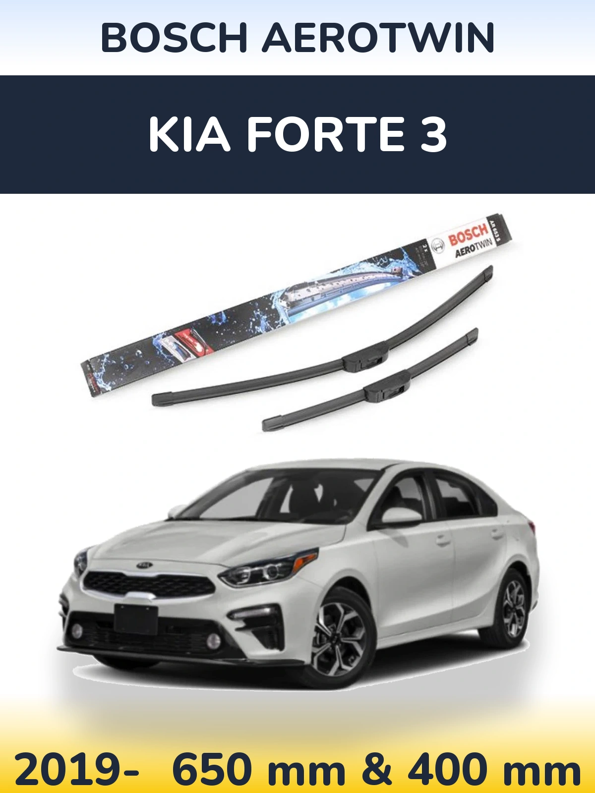 Комплект передних дворников BOSCH AeroTwin 650 & 400 мм для KIA Forte 3 2019-2026