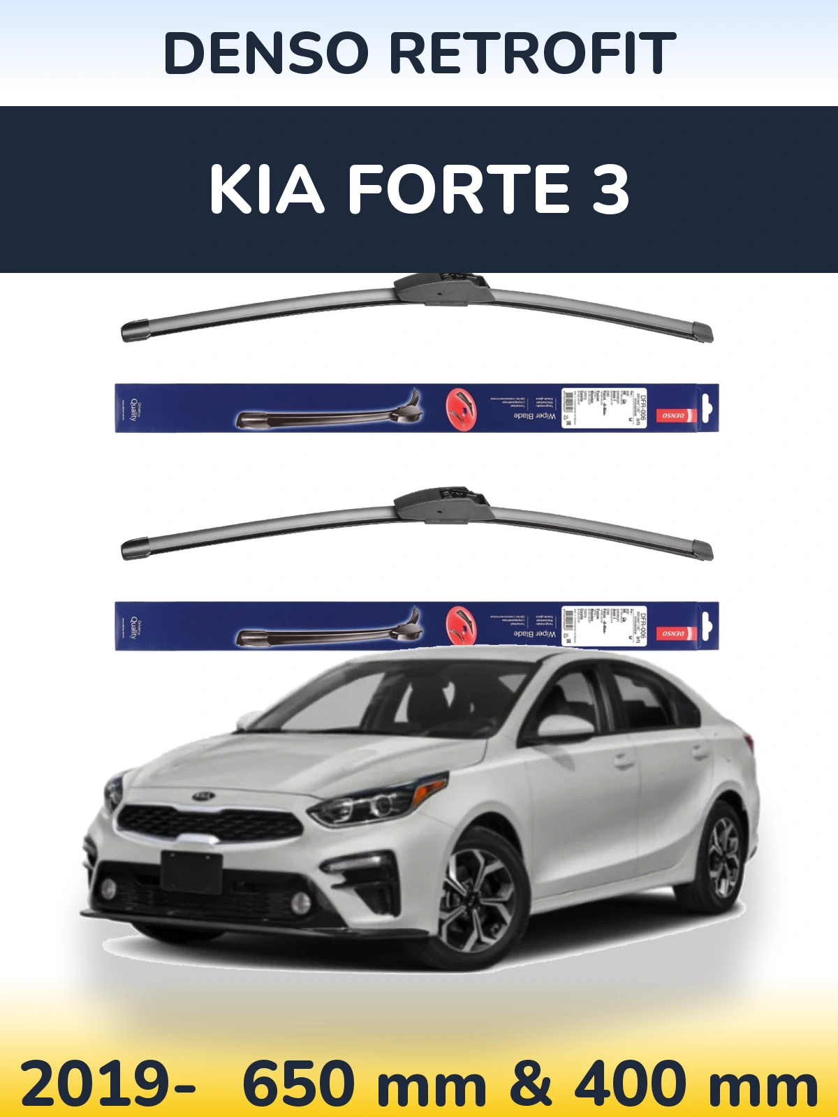 Комплект передних дворников Denso Retrofit 650 & 400 мм для KIA Forte 3 2019-2026
