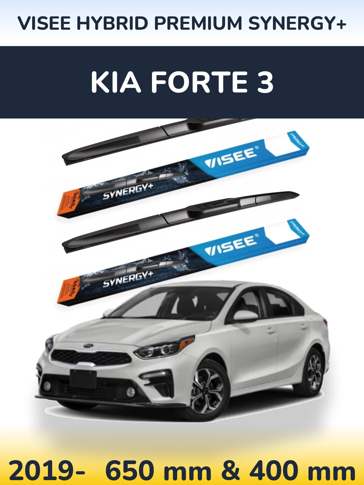Комплект передних дворников VISEE HYBRID PREMIUM SYNERGY+ 650 & 400 мм для KIA Forte 3 2019-2026