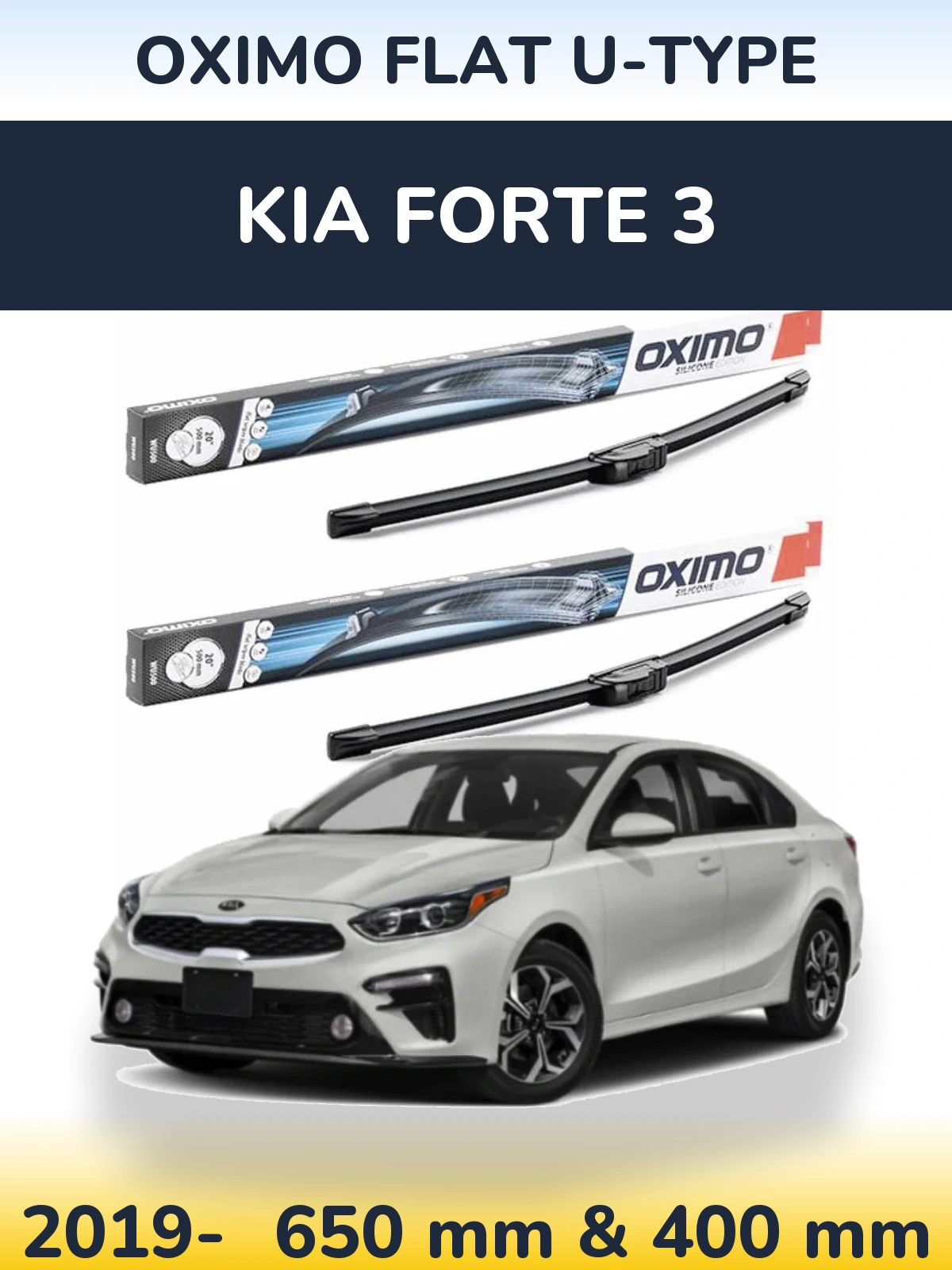 Комплект передних дворников Oximo Flat U-type 650 & 400 мм для KIA Forte 3 2019-2026