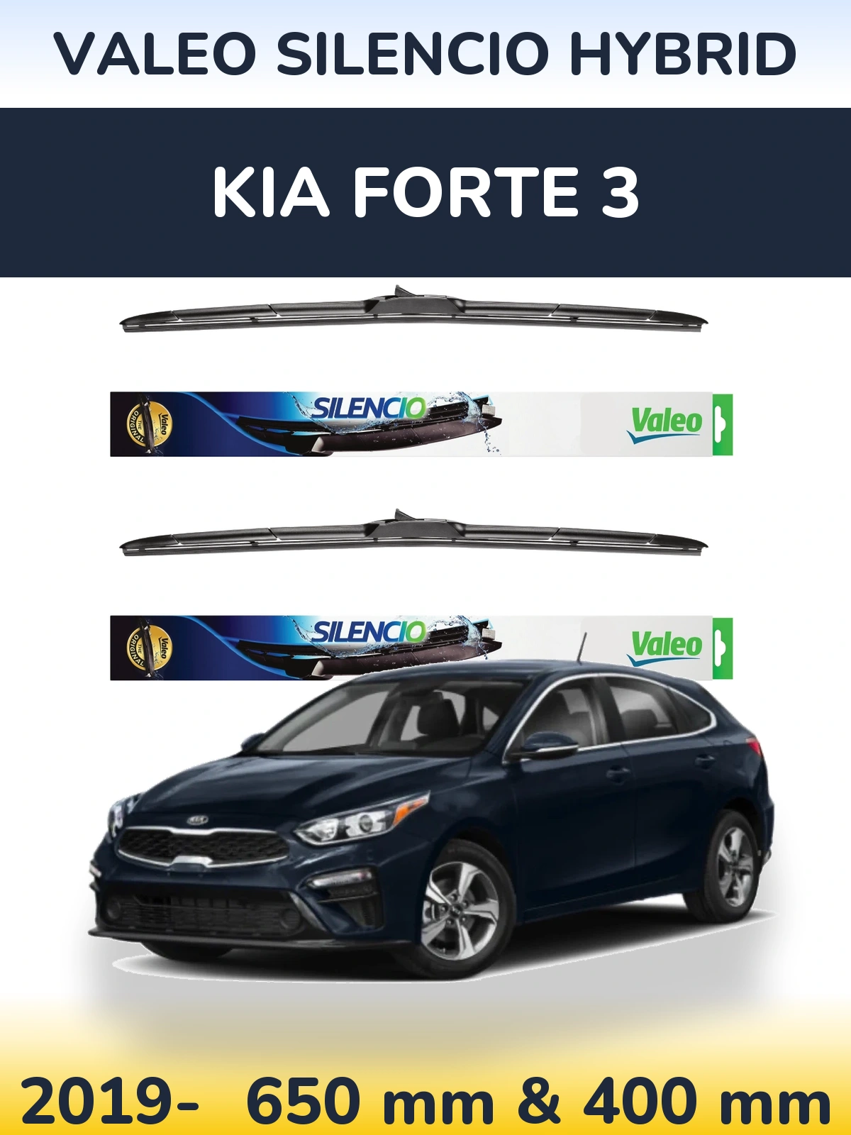 Komplet przednich wycieraczek Valeo Silencio Hybrid 650 & 400 mm do KIA Forte 3 2019-2026