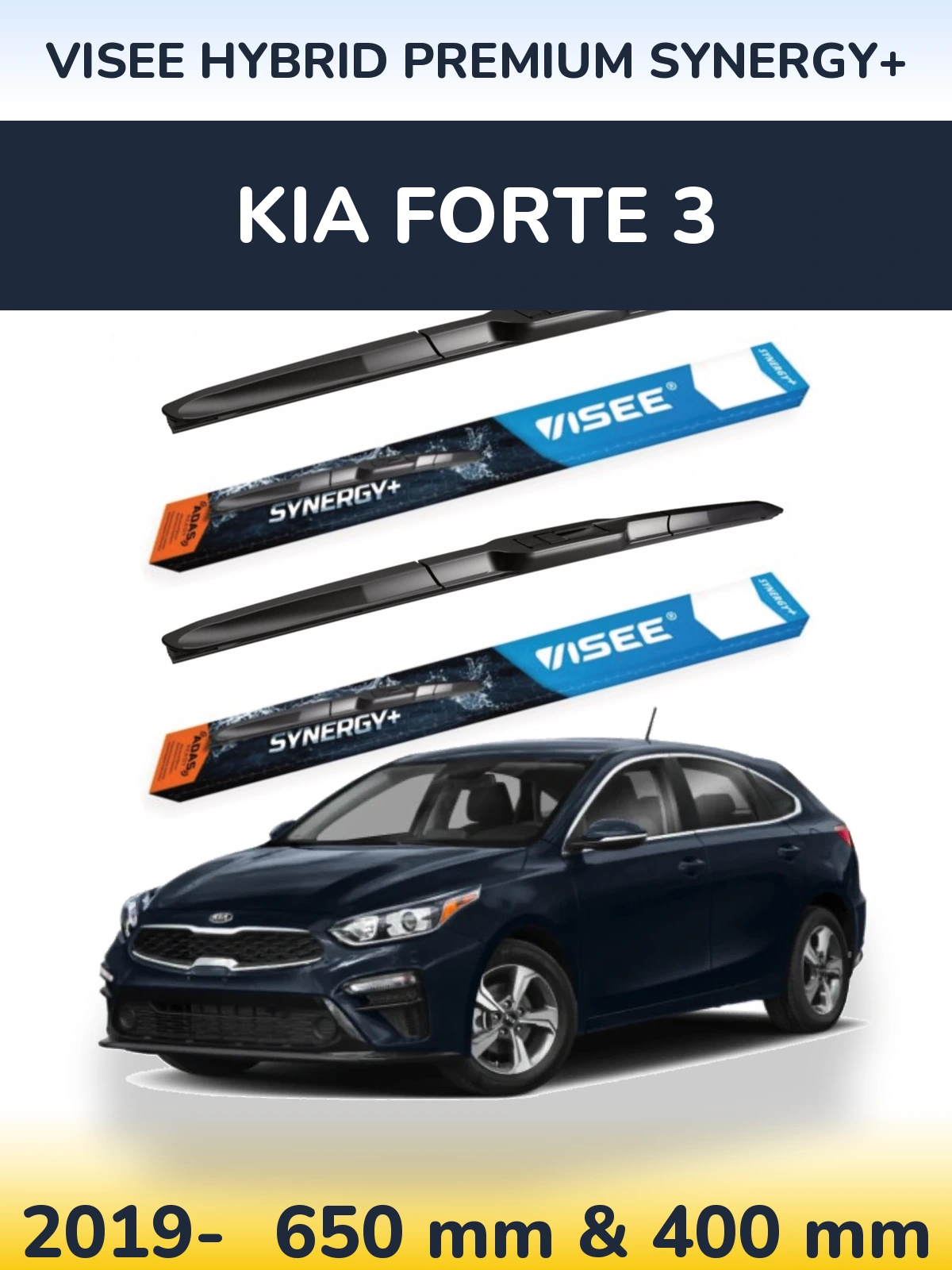 Komplet przednich wycieraczek VISEE HYBRID PREMIUM SYNERGY+ 650 & 400 mm do KIA Forte 3 2019-2026