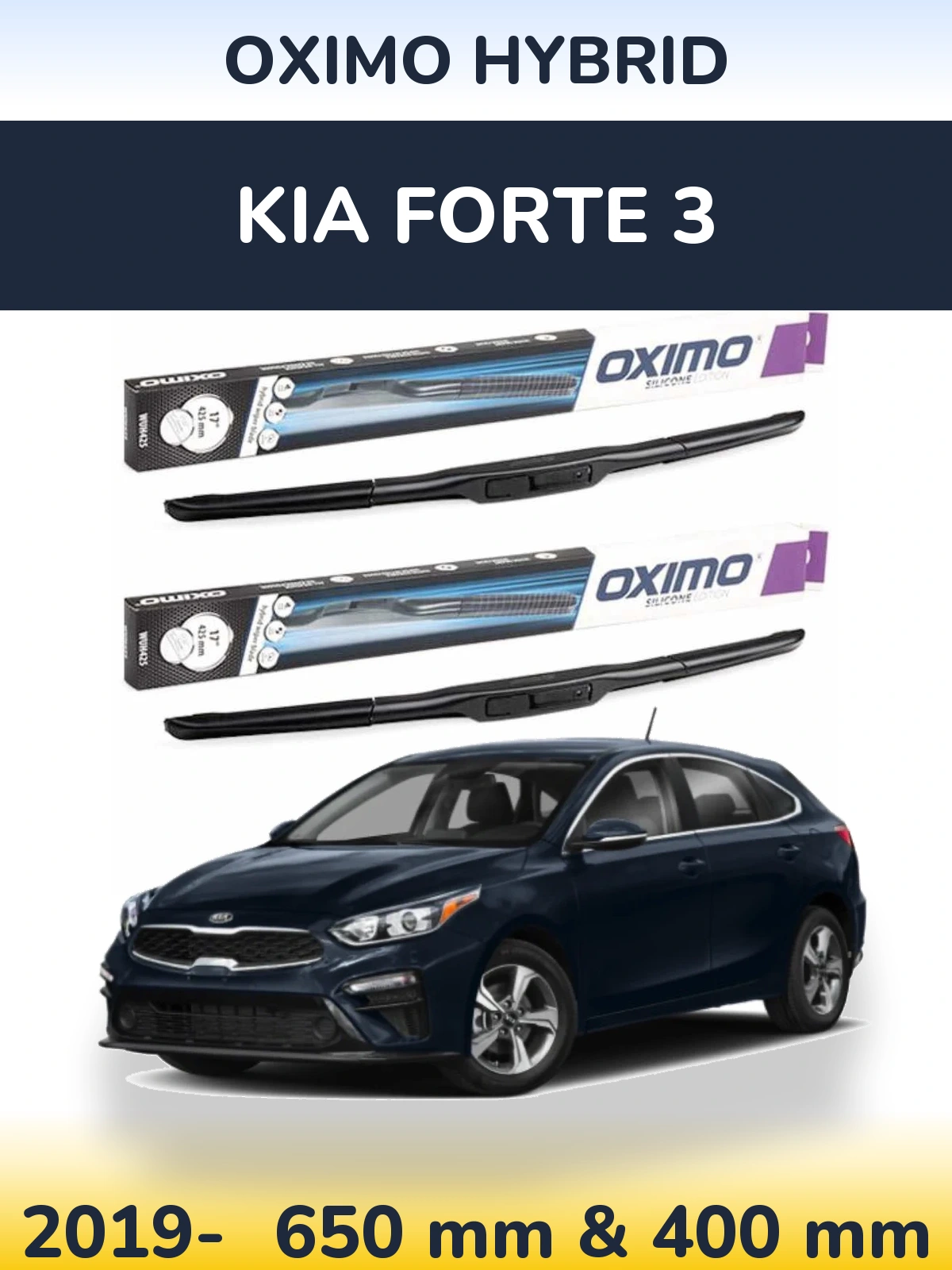 Komplet przednich wycieraczek Oximo Hybrid 650 & 400 mm do KIA Forte 3 2019-2026