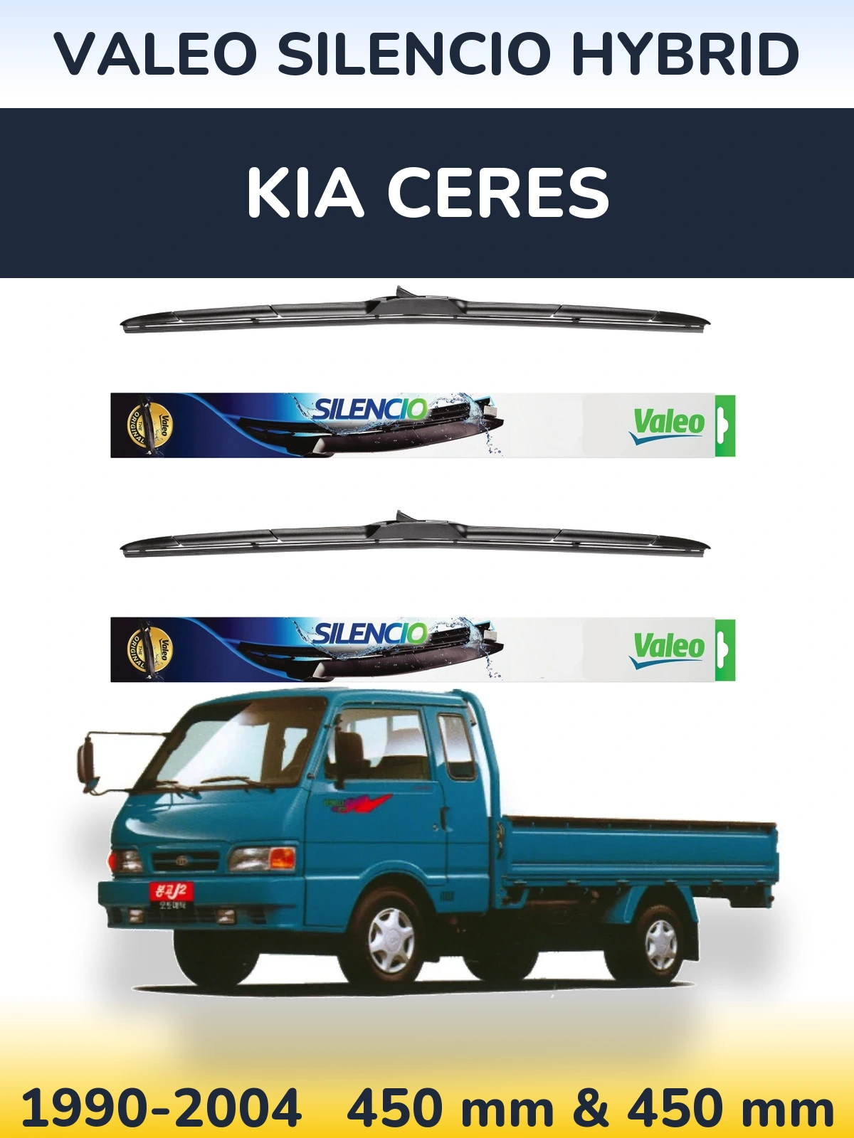 Комплект передних дворников Valeo Silencio Hybrid 450 & 450 мм для KIA Ceres 1990-2004