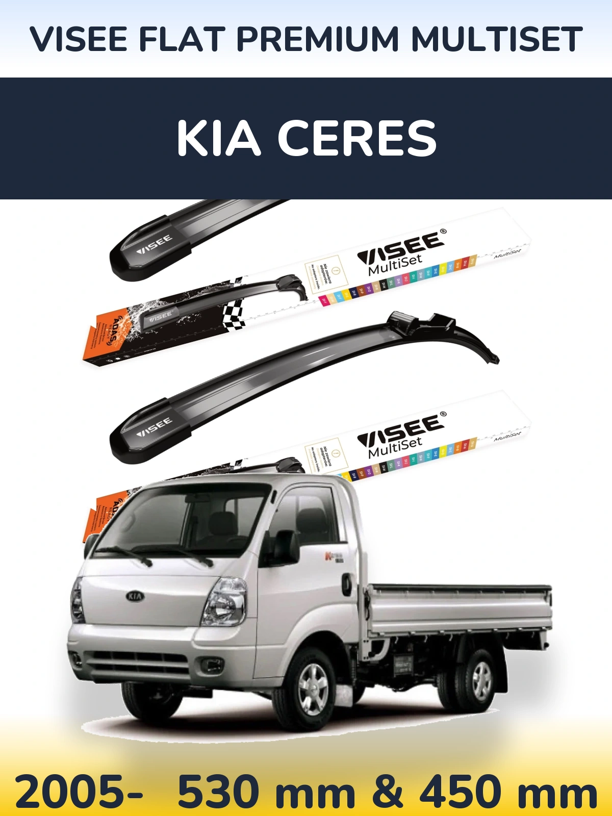 Komplet przednich wycieraczek VISEE FLAT PREMIUM MultiSet 530 & 450 mm do KIA Ceres 2005-2026