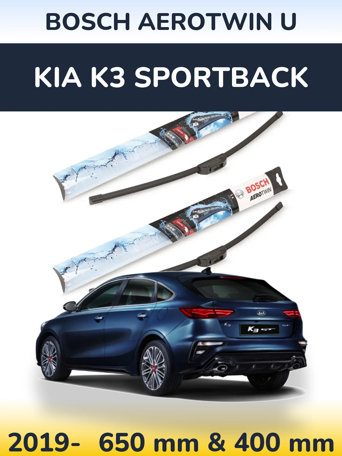 Komplet przednich wycieraczek BOSCH AeroTwin U 650 & 400 mm do KIA K3 Sportback 2019-2026