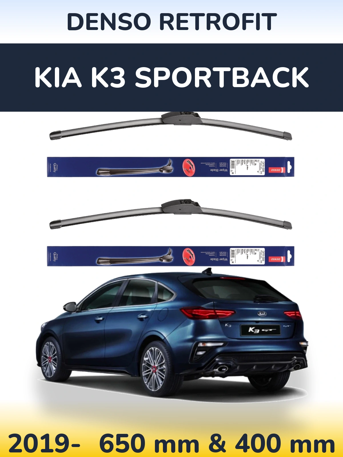 Komplet przednich wycieraczek Denso Retrofit 650 & 400 mm do KIA K3 Sportback 2019-2026
