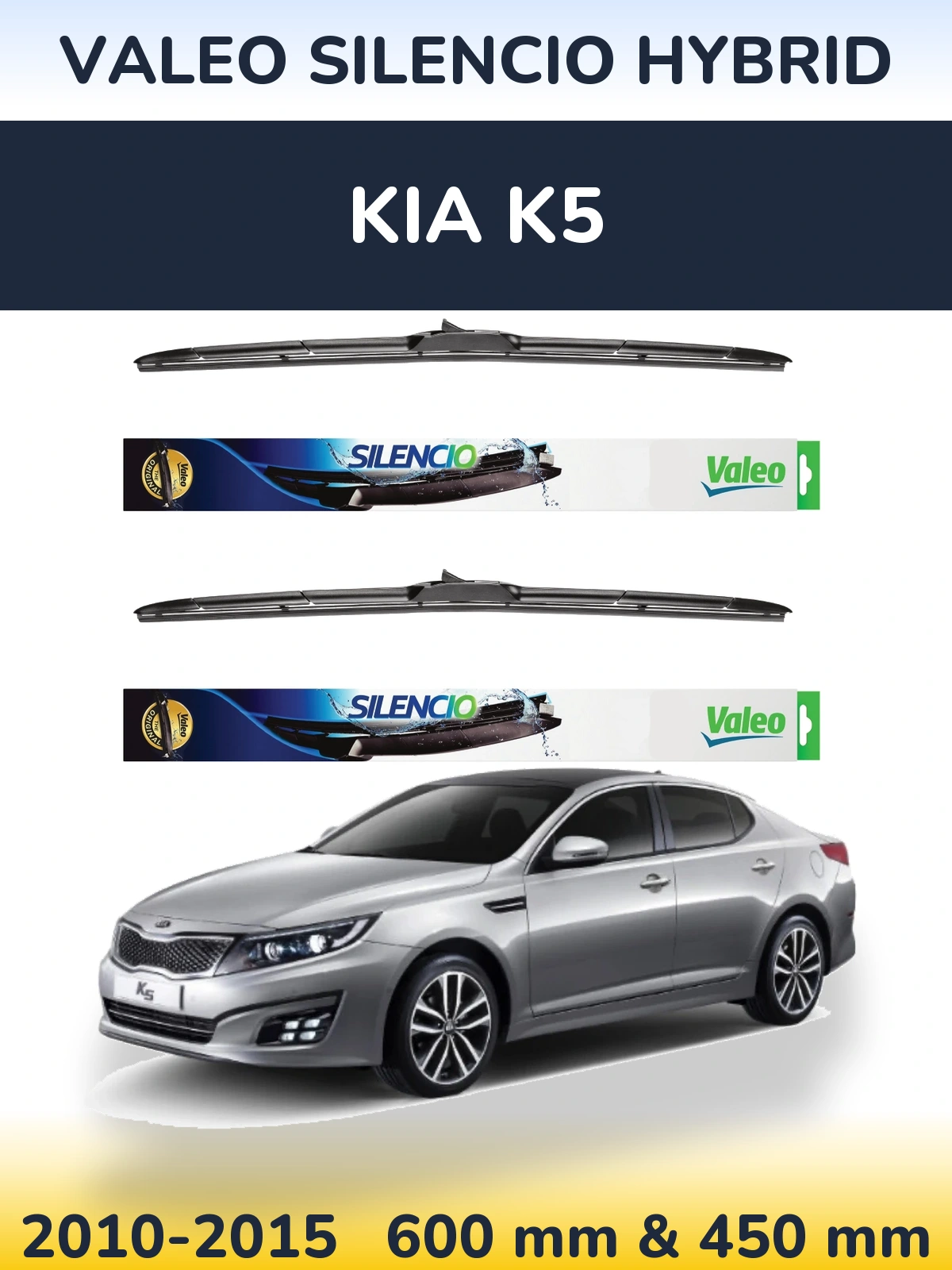 Komplet przednich wycieraczek Valeo Silencio Hybrid 600 & 450 mm do KIA K5 2010-2015