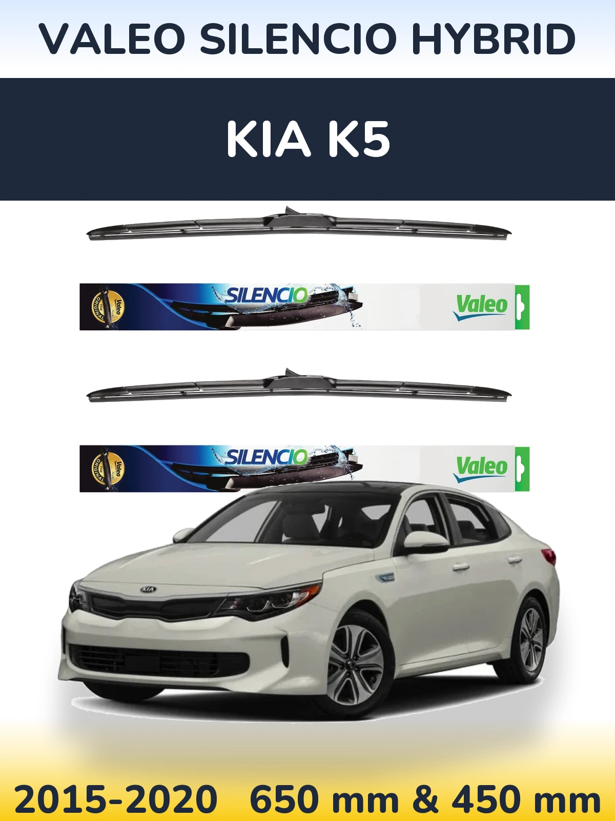 Komplet przednich wycieraczek Valeo Silencio Hybrid 650 & 450 mm do KIA K5 2015-2020