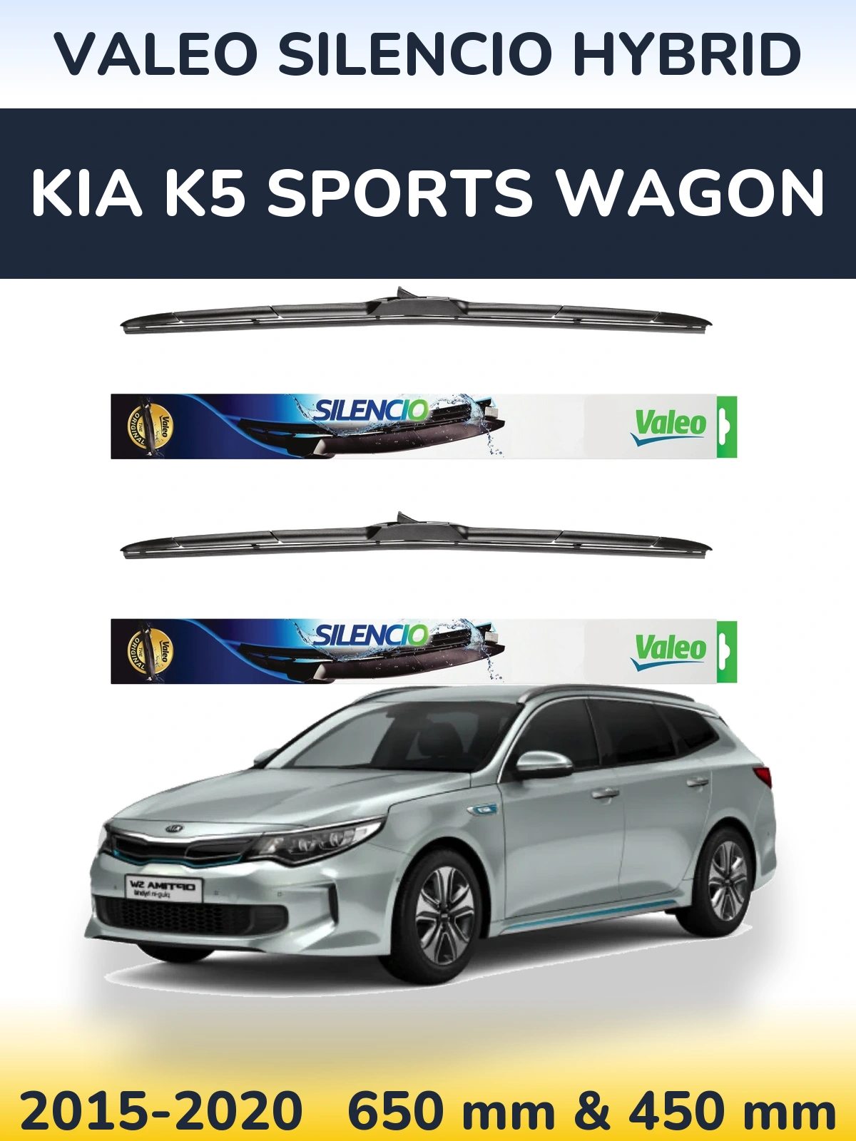 Комплект передних дворников Valeo Silencio Hybrid 650 & 450 мм для KIA K5 Sports Wagon 2015-2020