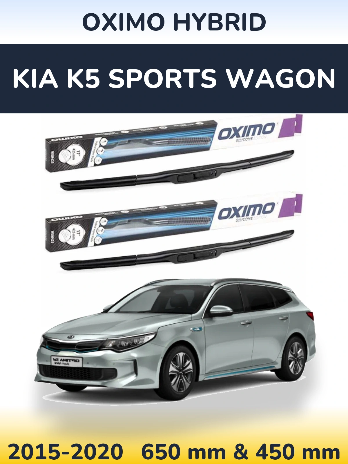 Комплект передних дворников Oximo Hybrid 650 & 450 мм для KIA K5 Sports Wagon 2015-2020