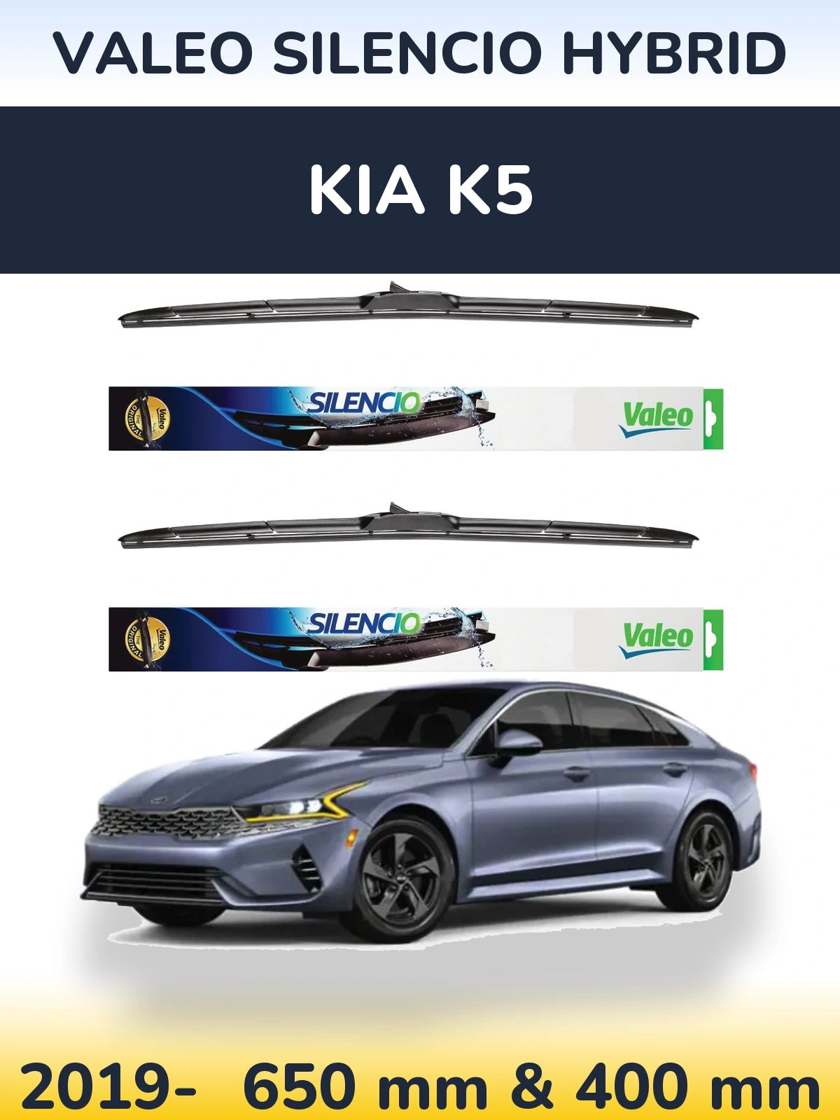 Комплект передних дворников Valeo Silencio Hybrid 650 & 400 мм для KIA K5 2019-2026
