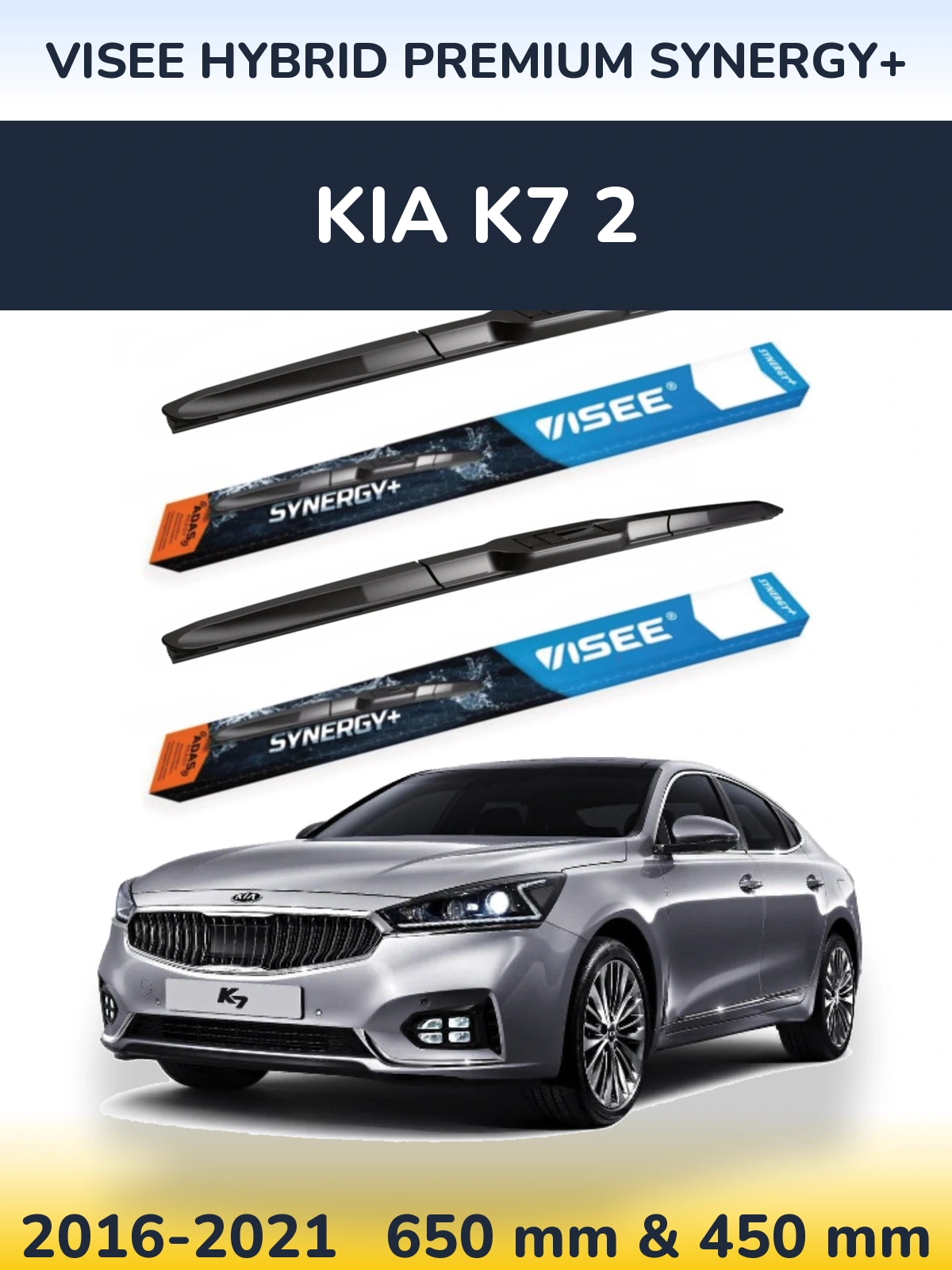 Front wiper blade set VISEE HYBRID PREMIUM SYNERGY+ 650 & 450 mm for KIA K7 2 2016-2021