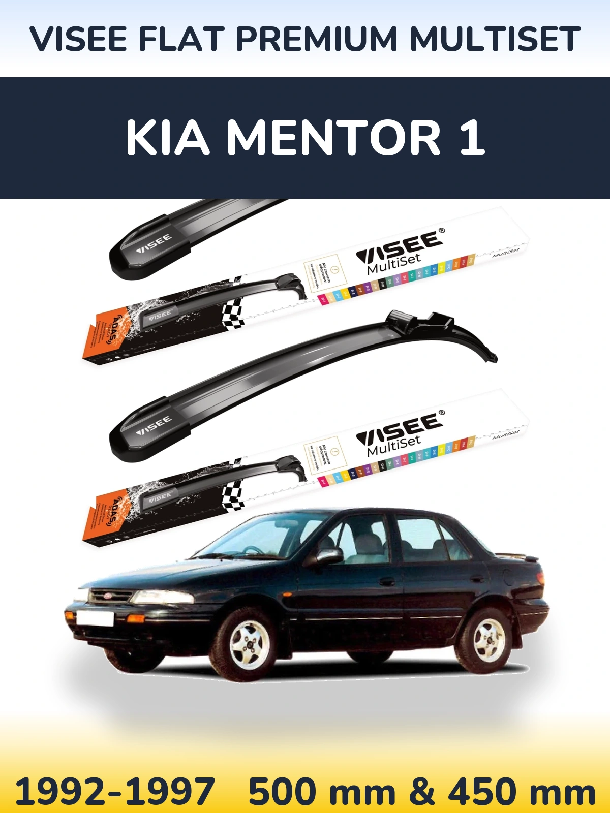 Komplet przednich wycieraczek VISEE FLAT PREMIUM MultiSet 500 & 450 mm do KIA Mentor 1 1992-1997