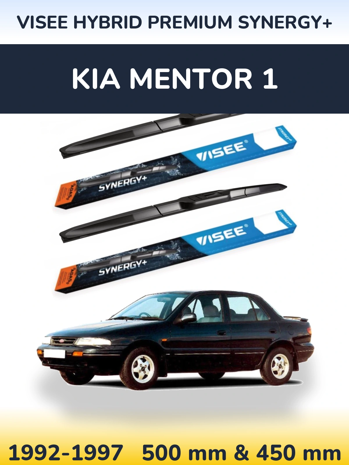 Komplet przednich wycieraczek VISEE HYBRID PREMIUM SYNERGY+ 500 & 450 mm do KIA Mentor 1 1992-1997