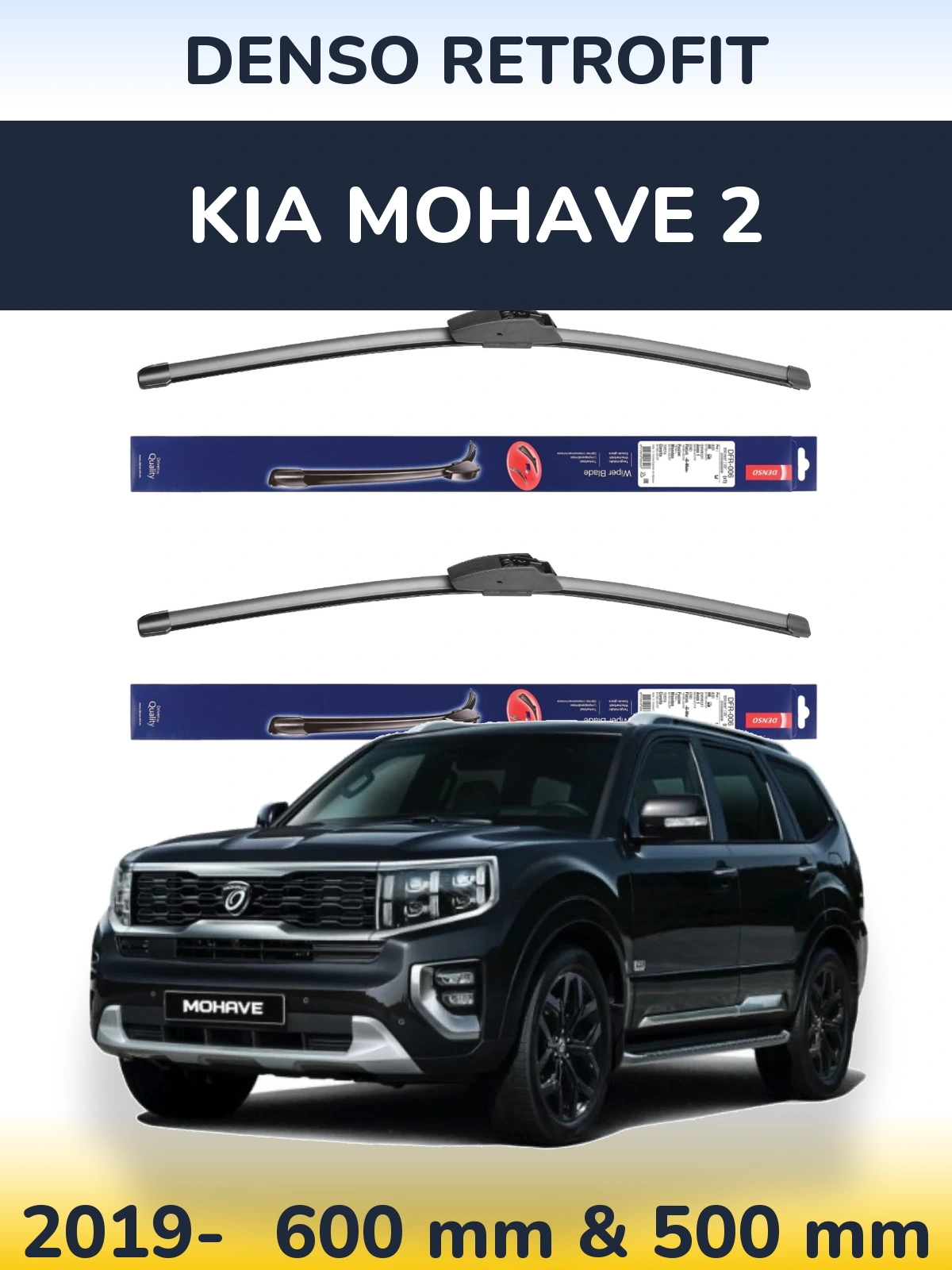 Komplet przednich wycieraczek Denso Retrofit 600 & 500 mm do KIA Mohave 2 2019-2026