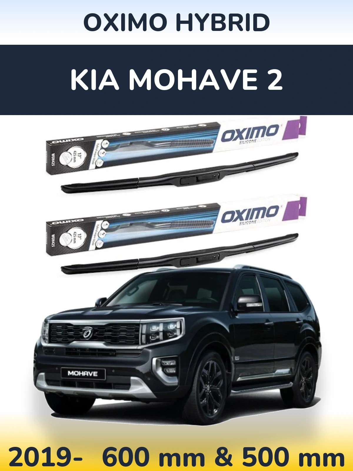 Komplet przednich wycieraczek Oximo Hybrid 600 & 500 mm do KIA Mohave 2 2019-2026