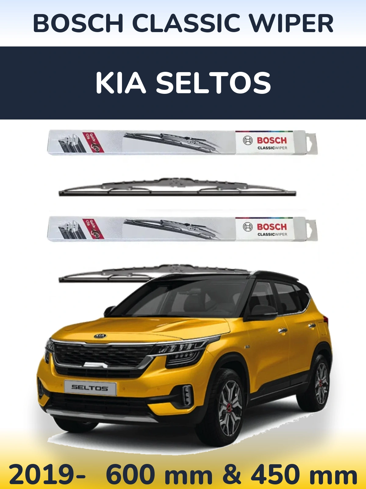 Komplet przednich wycieraczek BOSCH Classic Wiper 600 & 450 mm do KIA Seltos 2019-2026