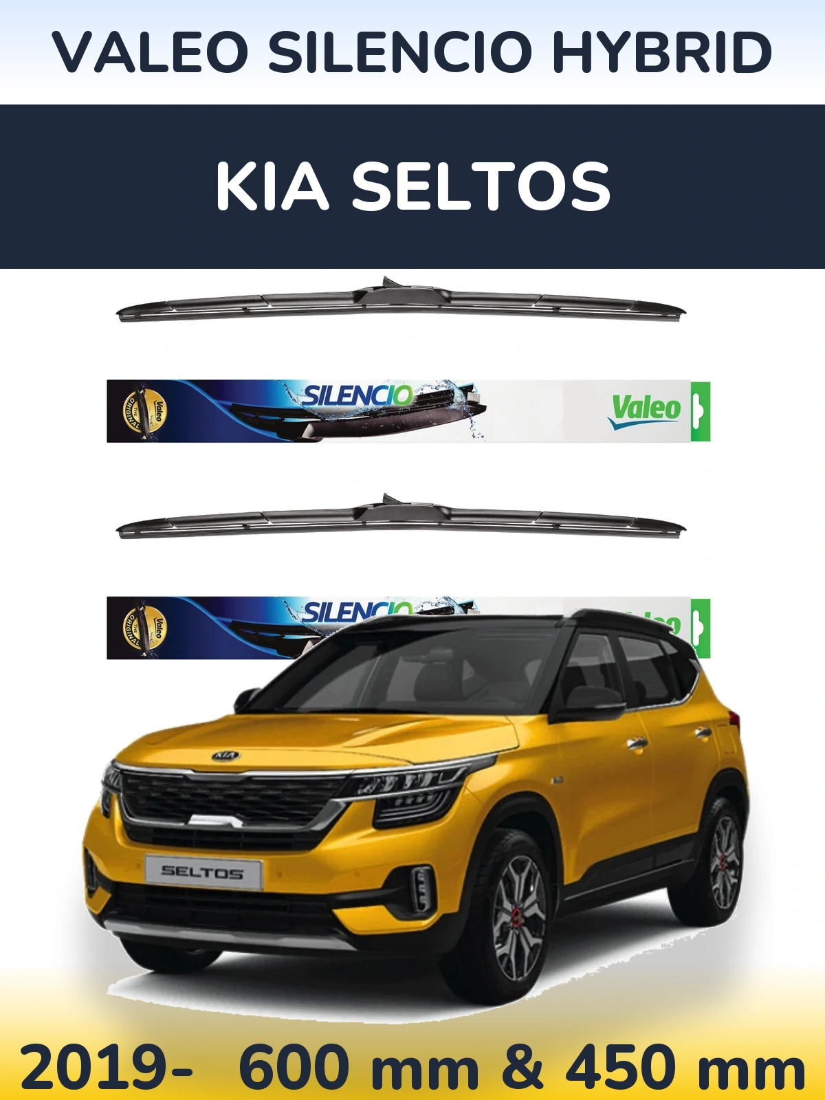 Komplet przednich wycieraczek Valeo Silencio Hybrid 600 & 450 mm do KIA Seltos 2019-2026
