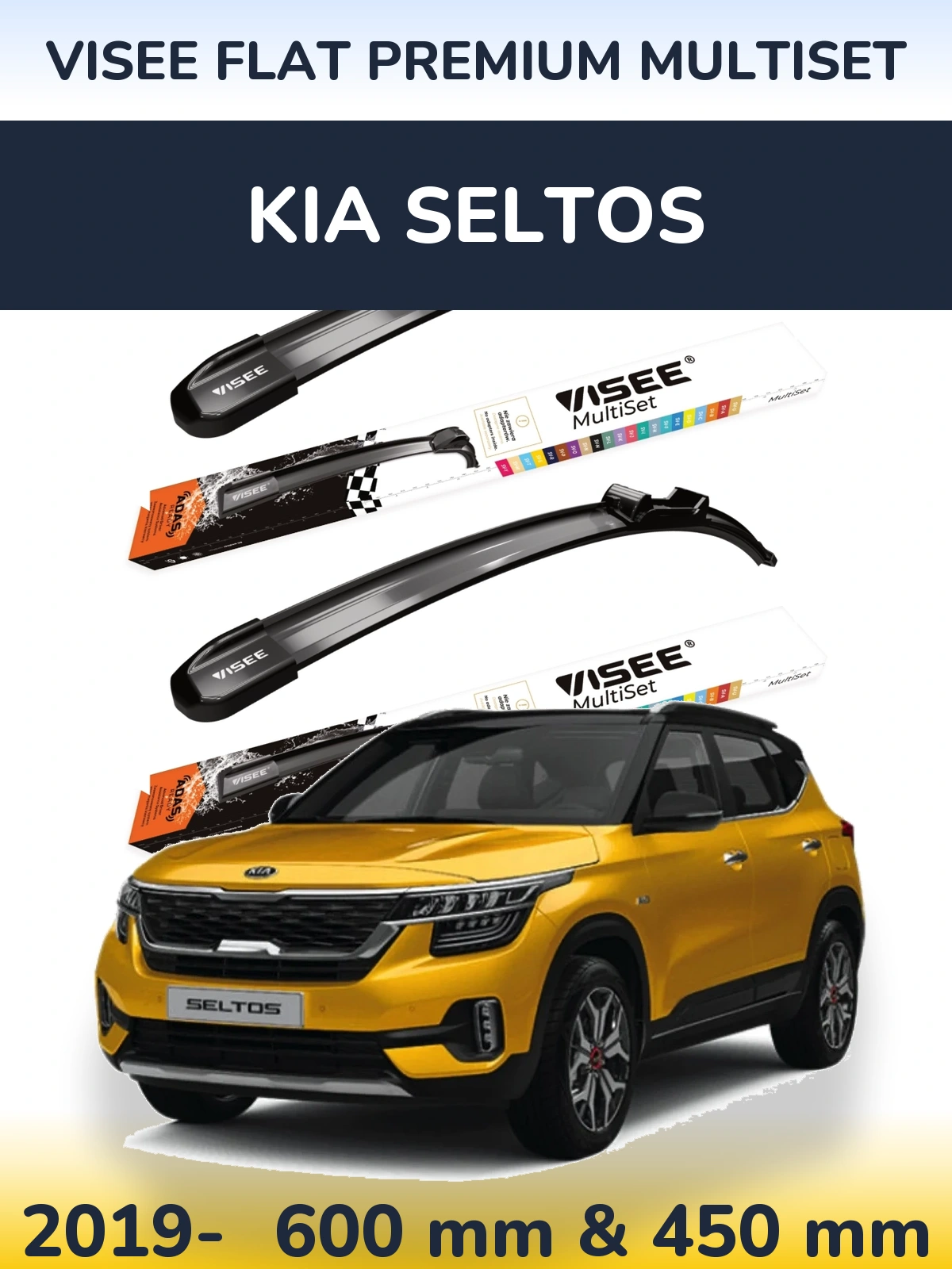 Komplet przednich wycieraczek VISEE FLAT PREMIUM MultiSet 600 & 450 mm do KIA Seltos 2019-2026