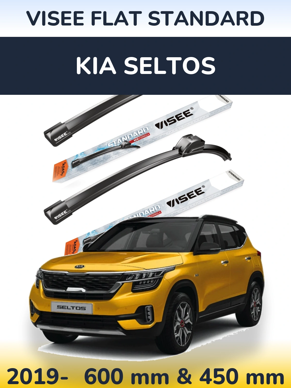 Komplet przednich wycieraczek VISEE FLAT STANDARD 600 & 450 mm do KIA Seltos 2019-2026