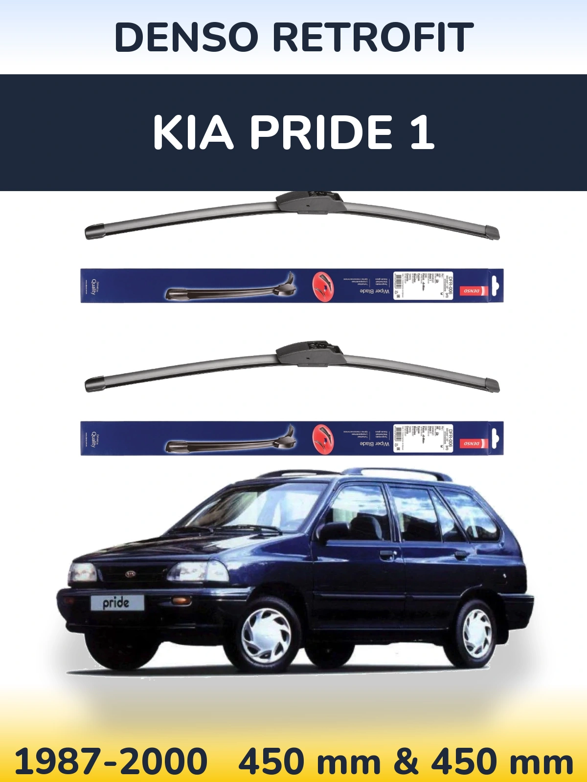Front wiper blade set Denso Retrofit 450 & 450 mm for KIA Pride 1 1987-2000