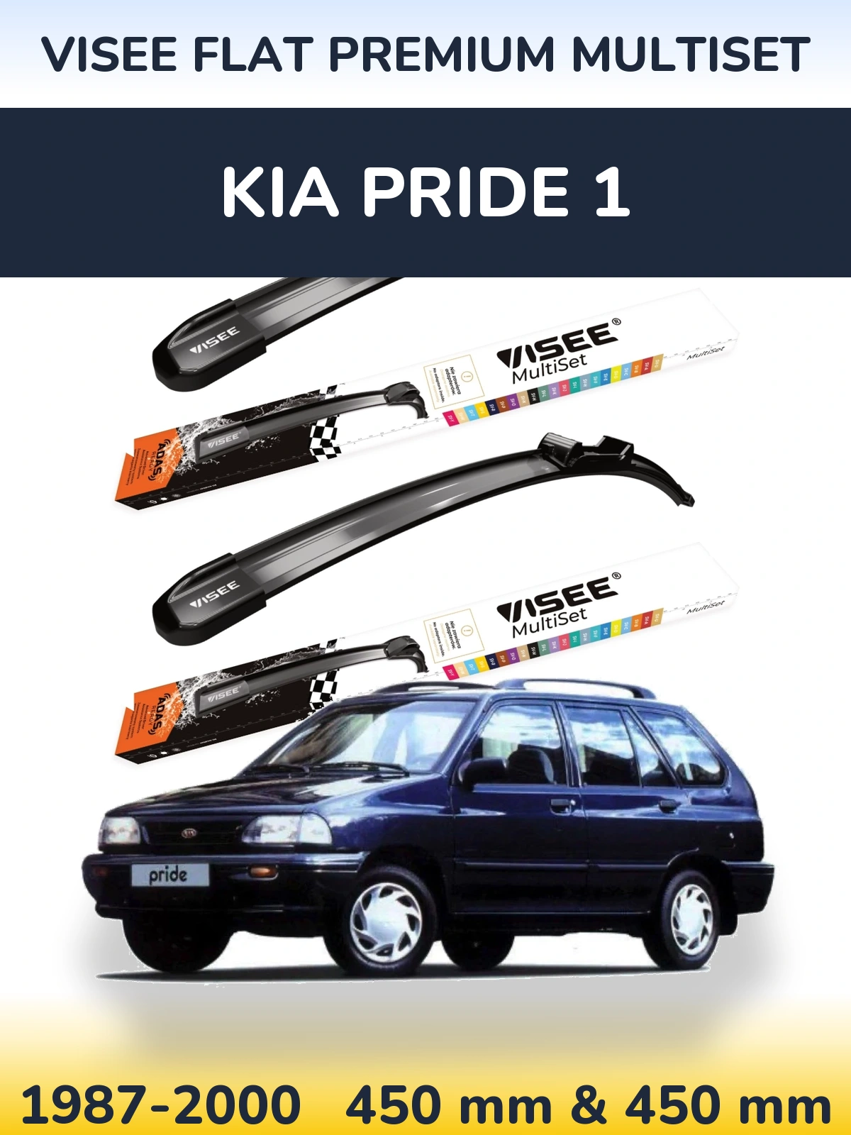Komplet przednich wycieraczek VISEE FLAT PREMIUM MultiSet 450 & 450 mm do KIA Pride 1 1987-2000