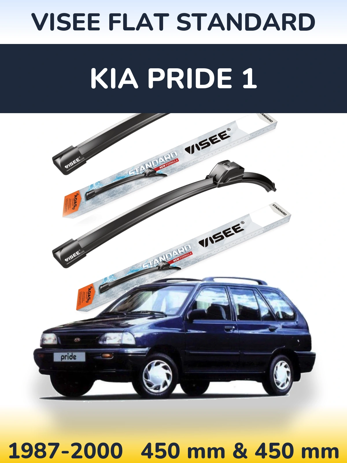 Front wiper blade set VISEE FLAT STANDARD 450 & 450 mm for KIA Pride 1 1987-2000
