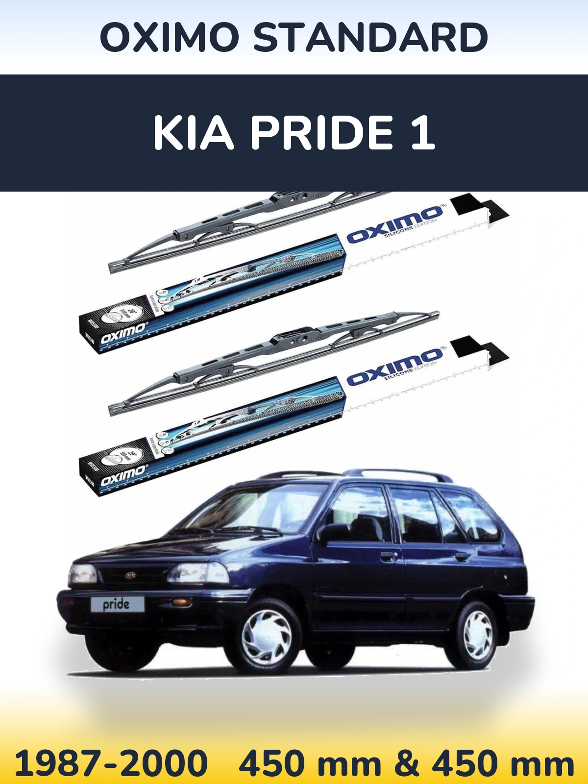 Front wiper blade set Oximo Standard 450 & 450 mm for KIA Pride 1 1987-2000