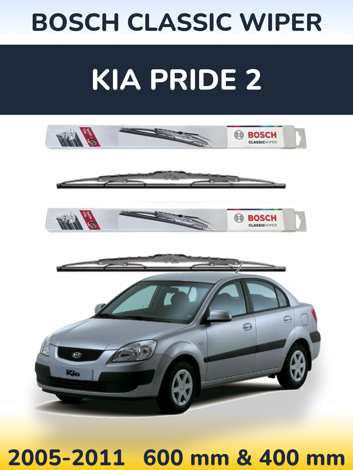 Komplet przednich wycieraczek BOSCH Classic Wiper 600 & 400 mm do KIA Pride 2 2005-2011