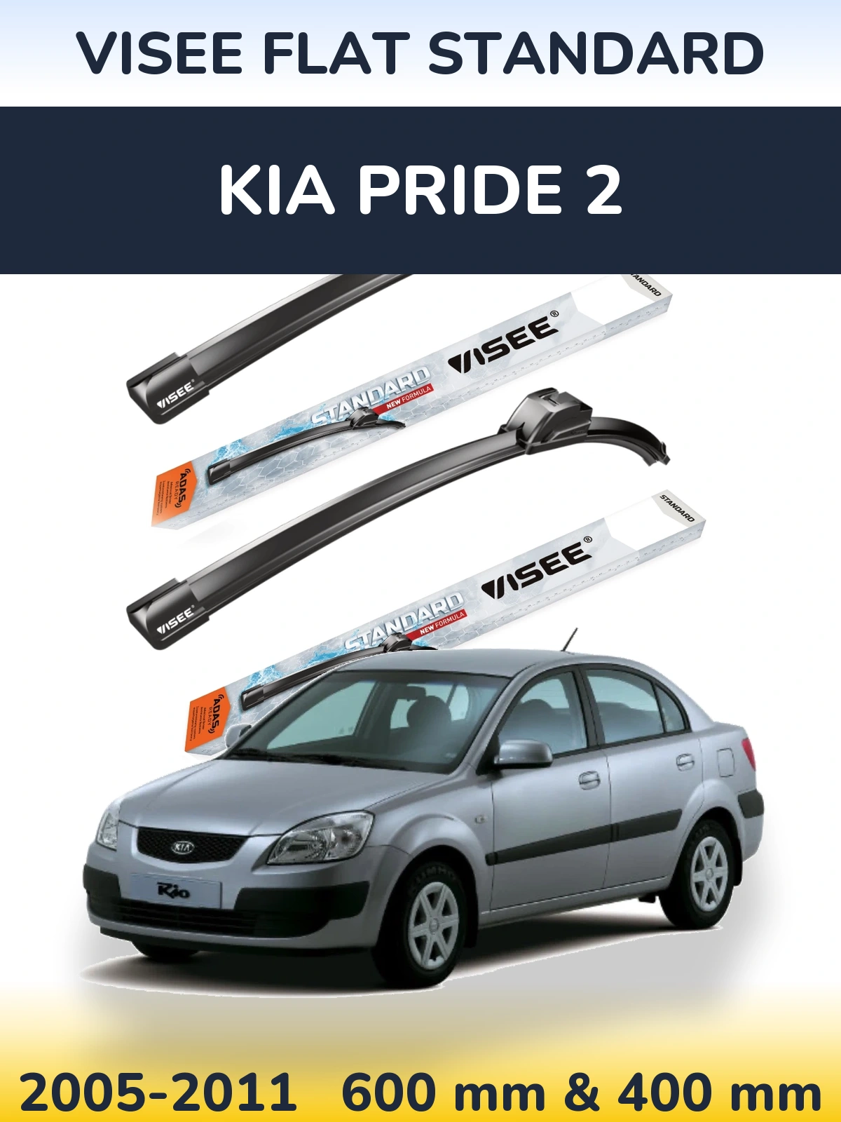 Komplet przednich wycieraczek VISEE FLAT STANDARD 600 & 400 mm do KIA Pride 2 2005-2011