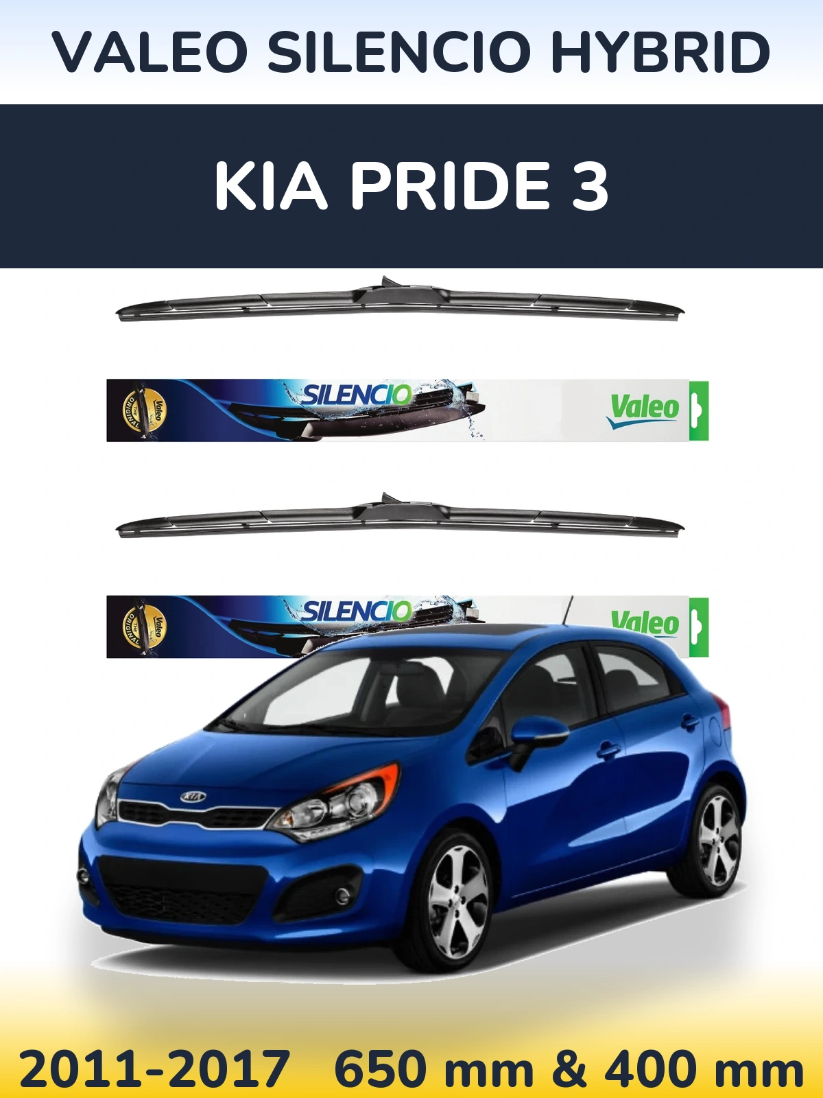 Komplet przednich wycieraczek Valeo Silencio Hybrid 650 & 400 mm do KIA Pride 3 2011-2017