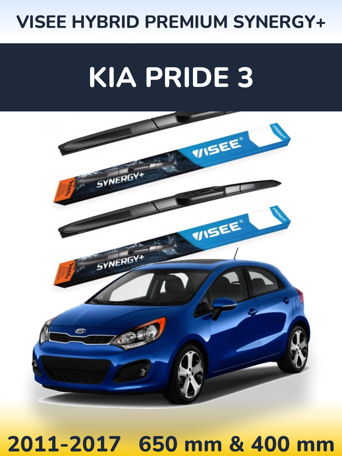 Комплект передних дворников VISEE HYBRID PREMIUM SYNERGY+ 650 & 400 мм для KIA Pride 3 2011-2017