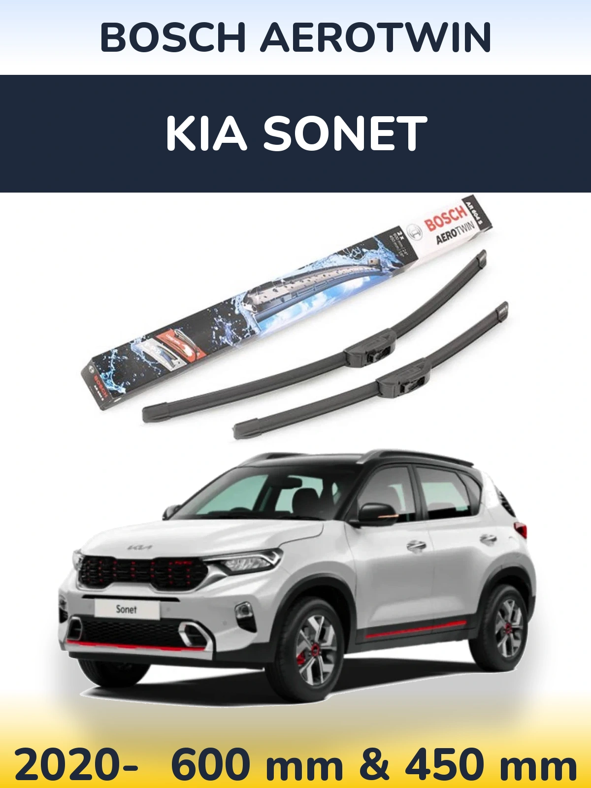 Komplet przednich wycieraczek BOSCH AeroTwin 600 & 450 mm do KIA Sonet 2020-2026