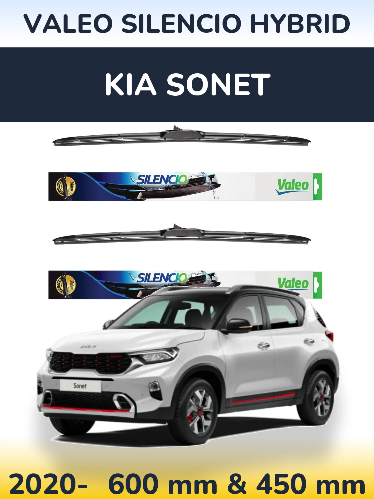 Комплект передних дворников Valeo Silencio Hybrid 600 & 450 мм для KIA Sonet 2020-2026