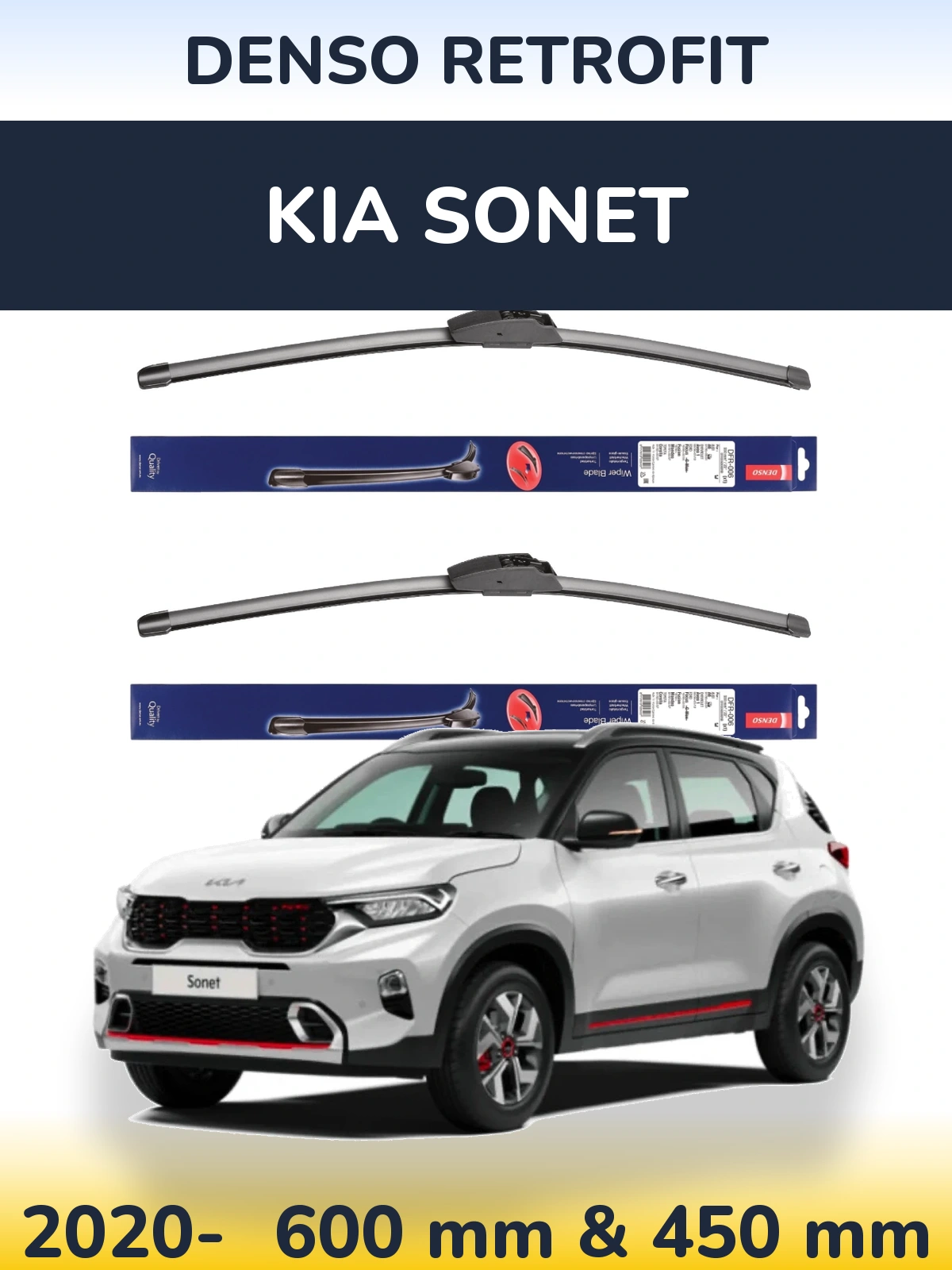 Komplet przednich wycieraczek Denso Retrofit 600 & 450 mm do KIA Sonet 2020-2026