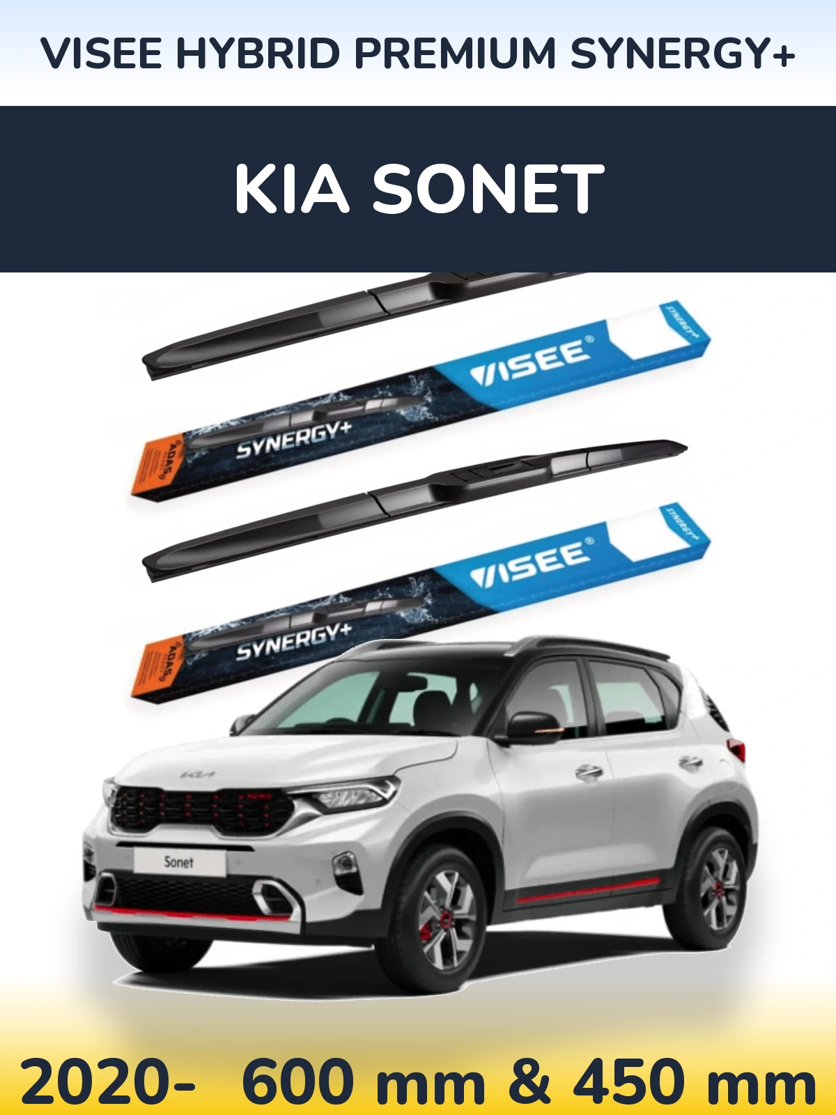 Комплект передних дворников VISEE HYBRID PREMIUM SYNERGY+ 600 & 450 мм для KIA Sonet 2020-2026