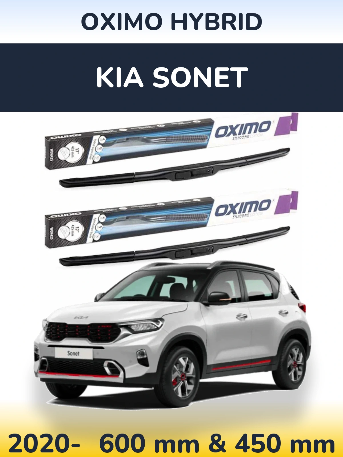 Комплект передних дворников Oximo Hybrid 600 & 450 мм для KIA Sonet 2020-2026