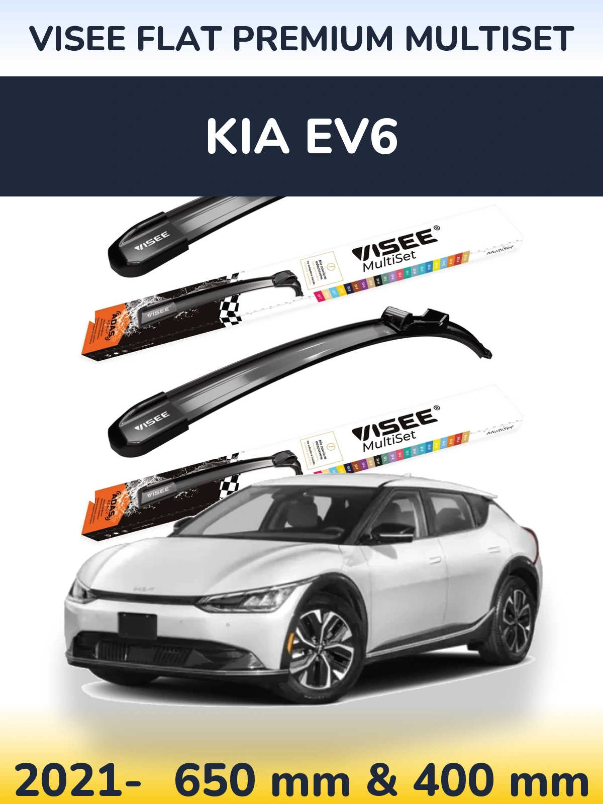 Front wiper blade set VISEE FLAT PREMIUM MultiSet 650 & 400 mm for KIA EV6 2021-2026