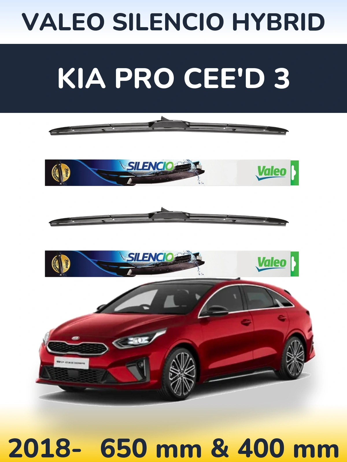 Komplet przednich wycieraczek Valeo Silencio Hybrid 650 & 400 mm do KIA Pro Cee'd 3 2018-2026