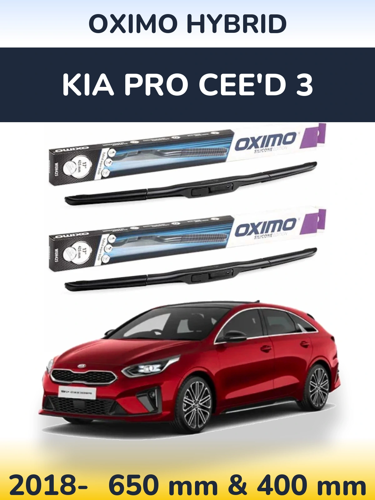 Komplet przednich wycieraczek Oximo Hybrid 650 & 400 mm do KIA Pro Cee'd 3 2018-2026