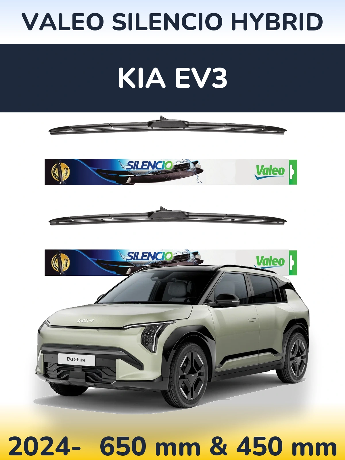 Komplet przednich wycieraczek Valeo Silencio Hybrid 650 & 450 mm do KIA EV3 2024-2026