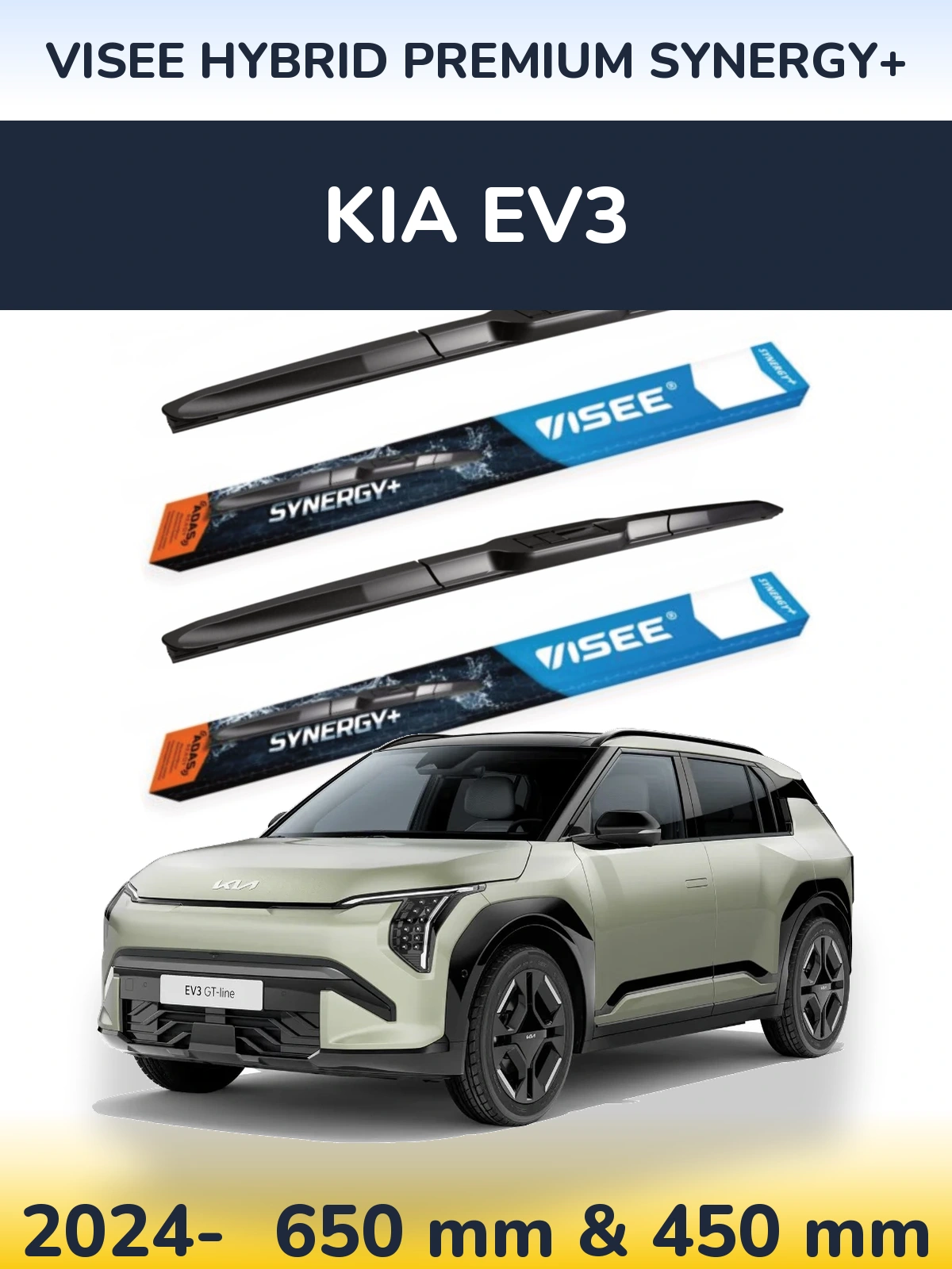 Komplet przednich wycieraczek VISEE HYBRID PREMIUM SYNERGY+ 650 & 450 mm do KIA EV3 2024-2026