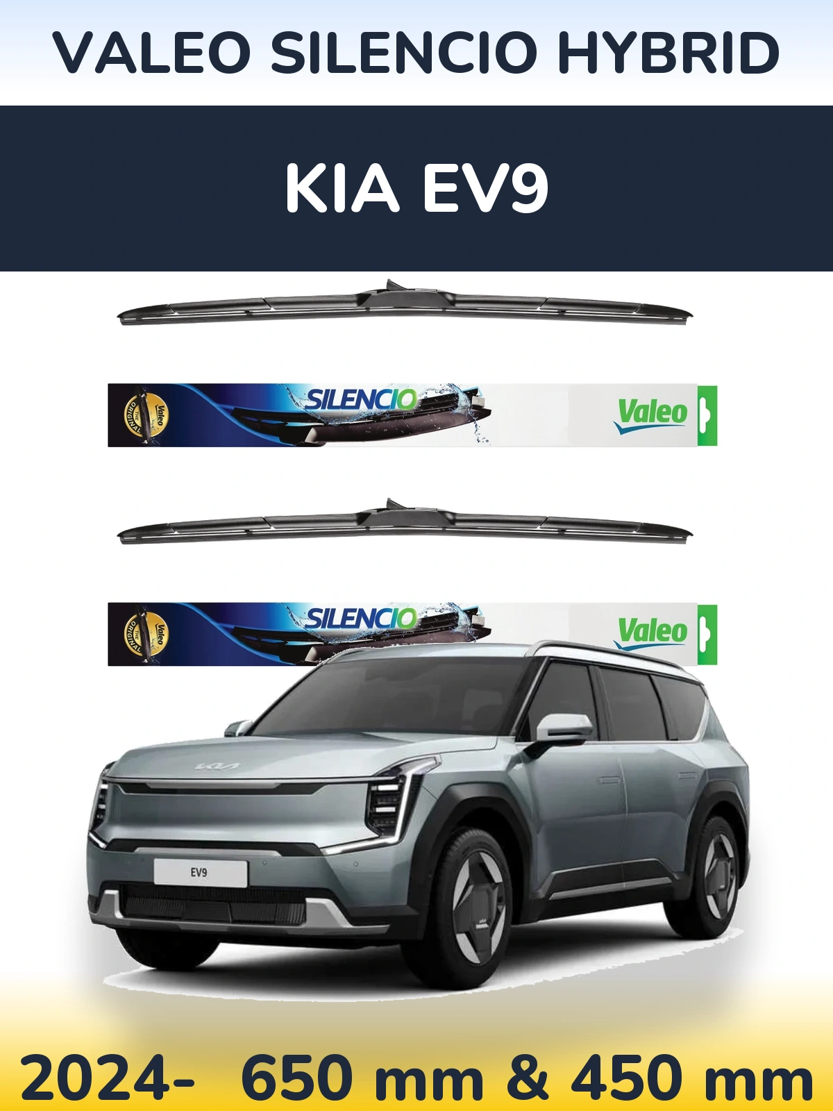 Komplet przednich wycieraczek Valeo Silencio Hybrid 650 & 450 mm do KIA EV9 2024-2026