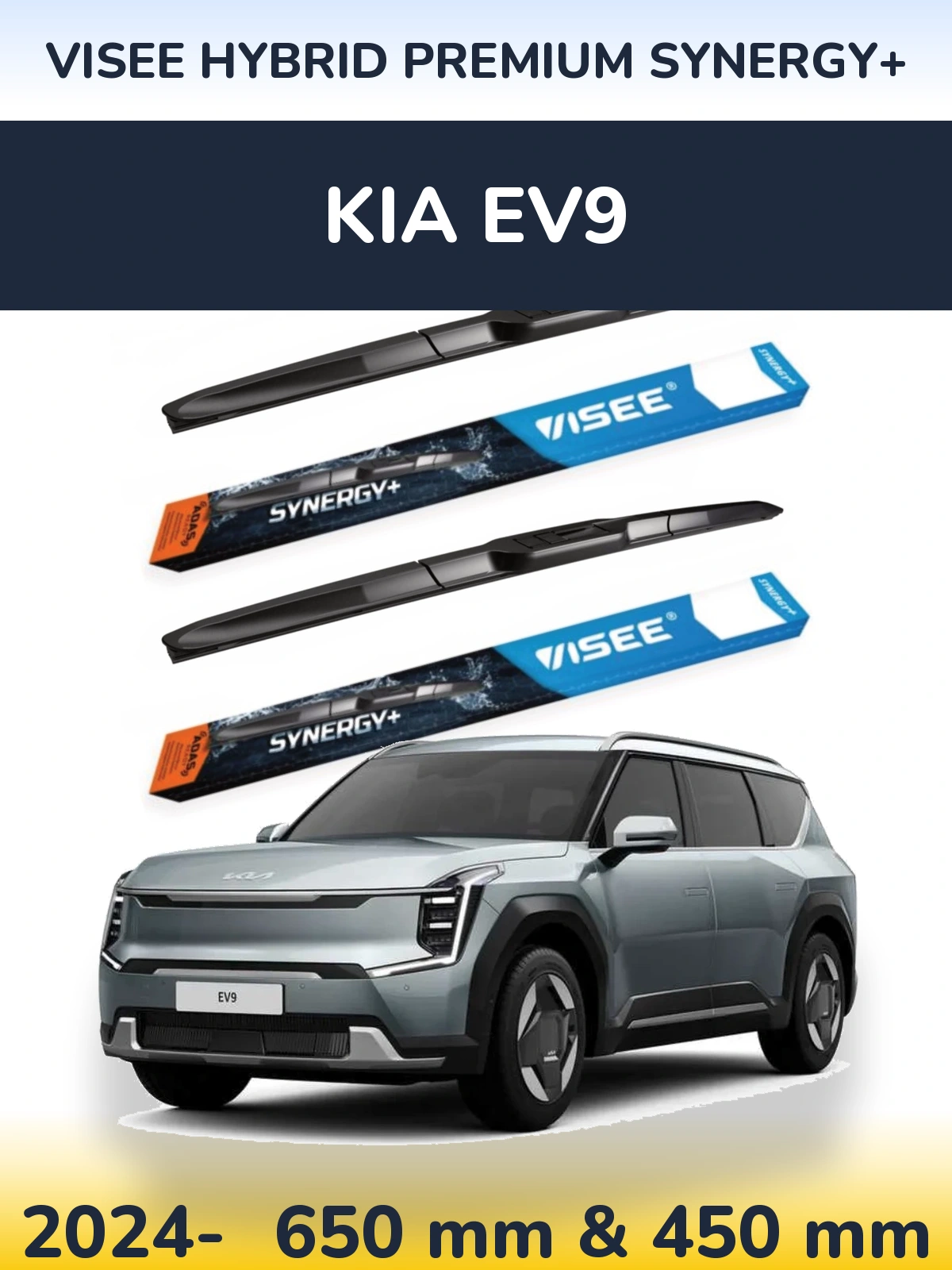Komplet przednich wycieraczek VISEE HYBRID PREMIUM SYNERGY+ 650 & 450 mm do KIA EV9 2024-2026