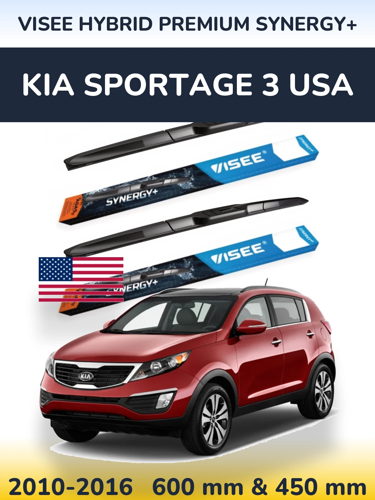 Комплект передних дворников VISEE HYBRID PREMIUM SYNERGY+ 600 & 450 мм для KIA Sportage 3 USA 2010-2016