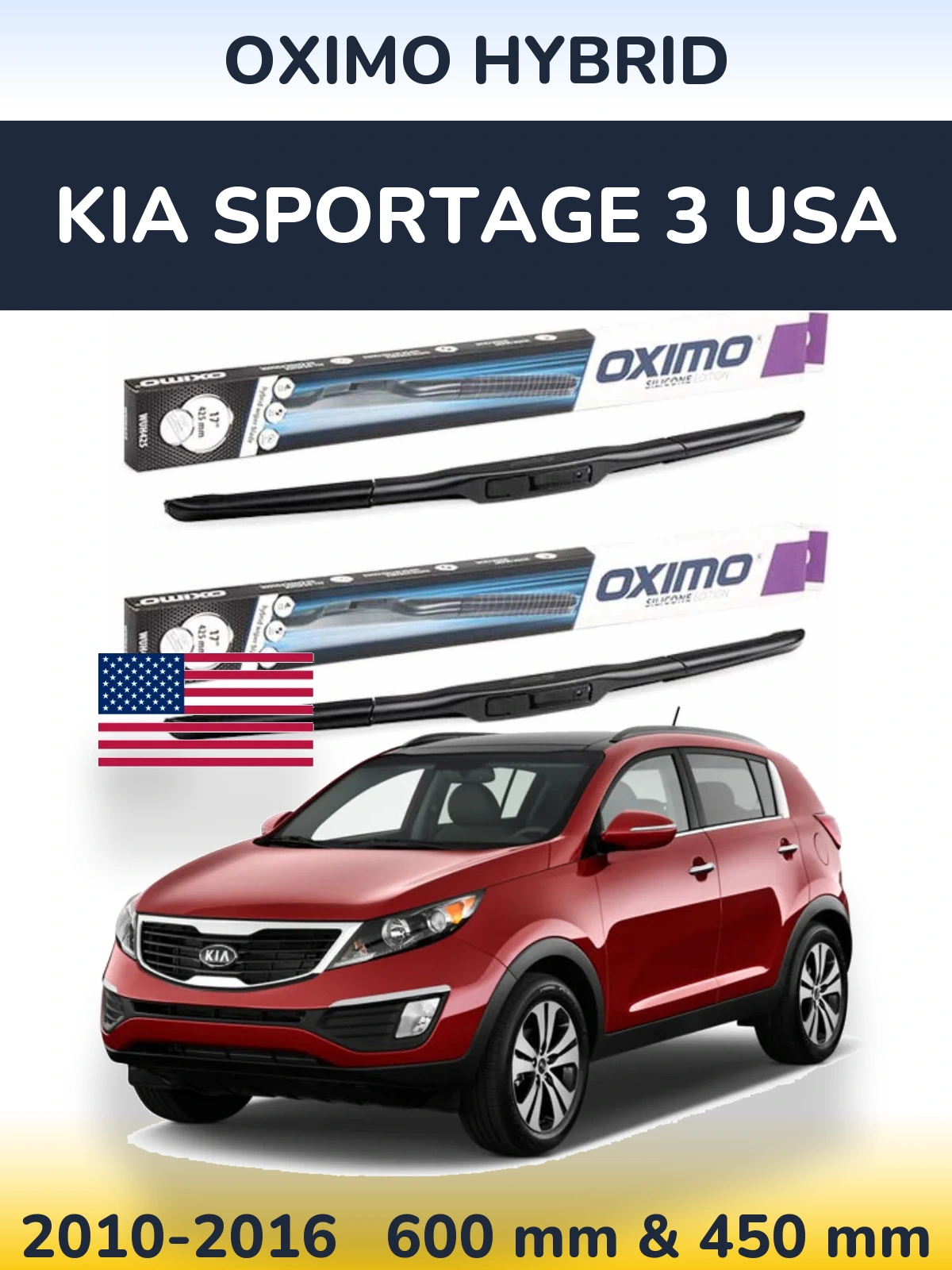 Комплект передних дворников Oximo Hybrid 600 & 450 мм для KIA Sportage 3 USA 2010-2016
