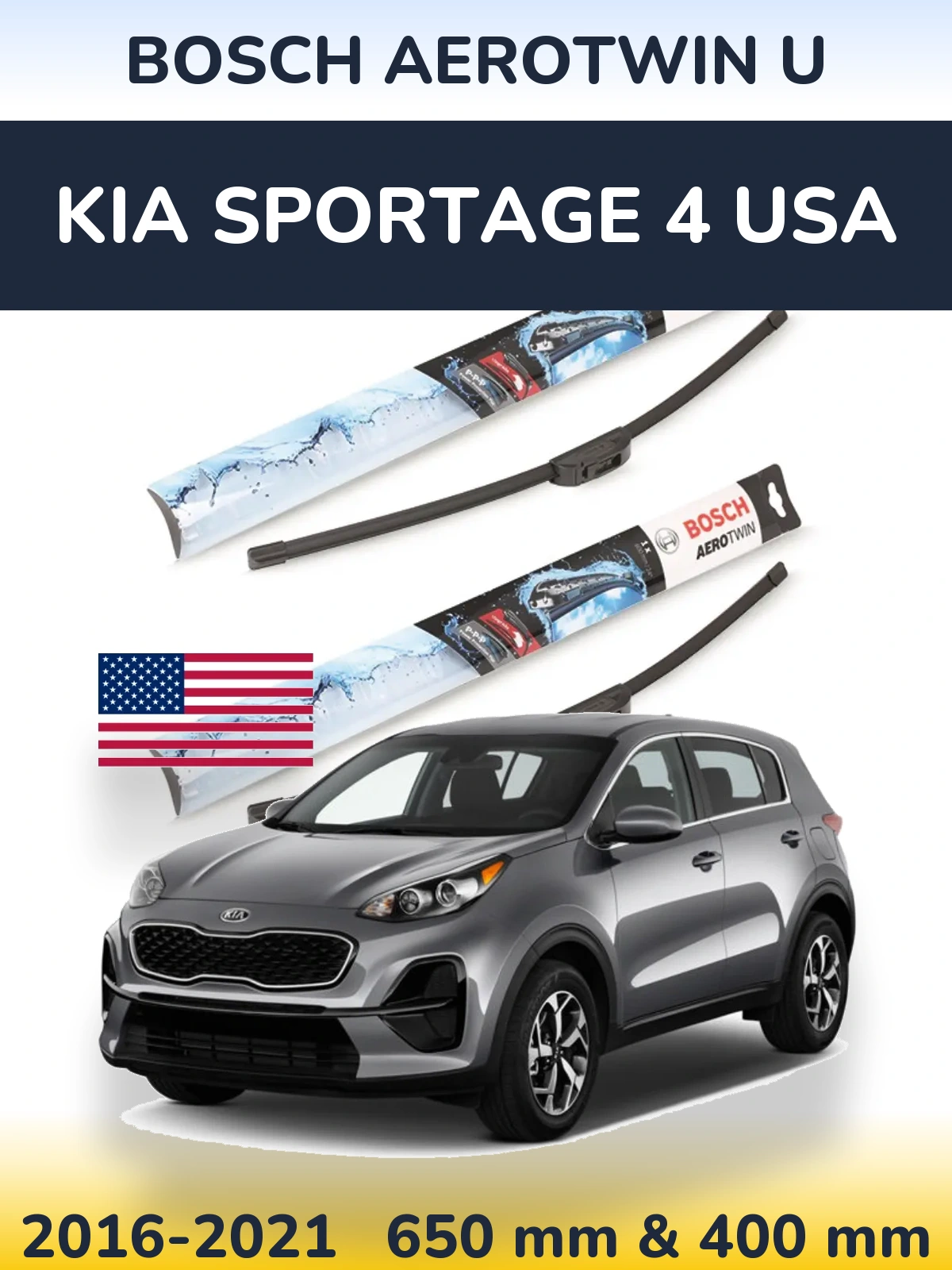 Komplet przednich wycieraczek BOSCH AeroTwin U 650 & 400 mm do KIA Sportage 4 USA 2016-2021